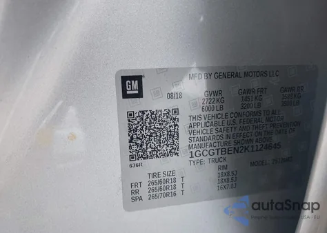 2019 Chevrolet Colorado Wt z USA, uszkodzony, nr VIN 1GCGTBEN2K1124645